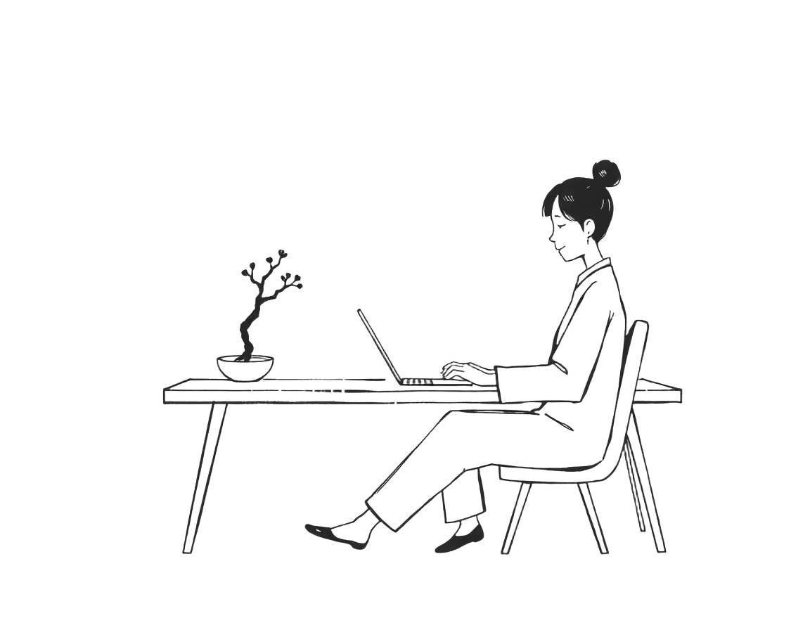 Person in focused flow state at a minimal desk