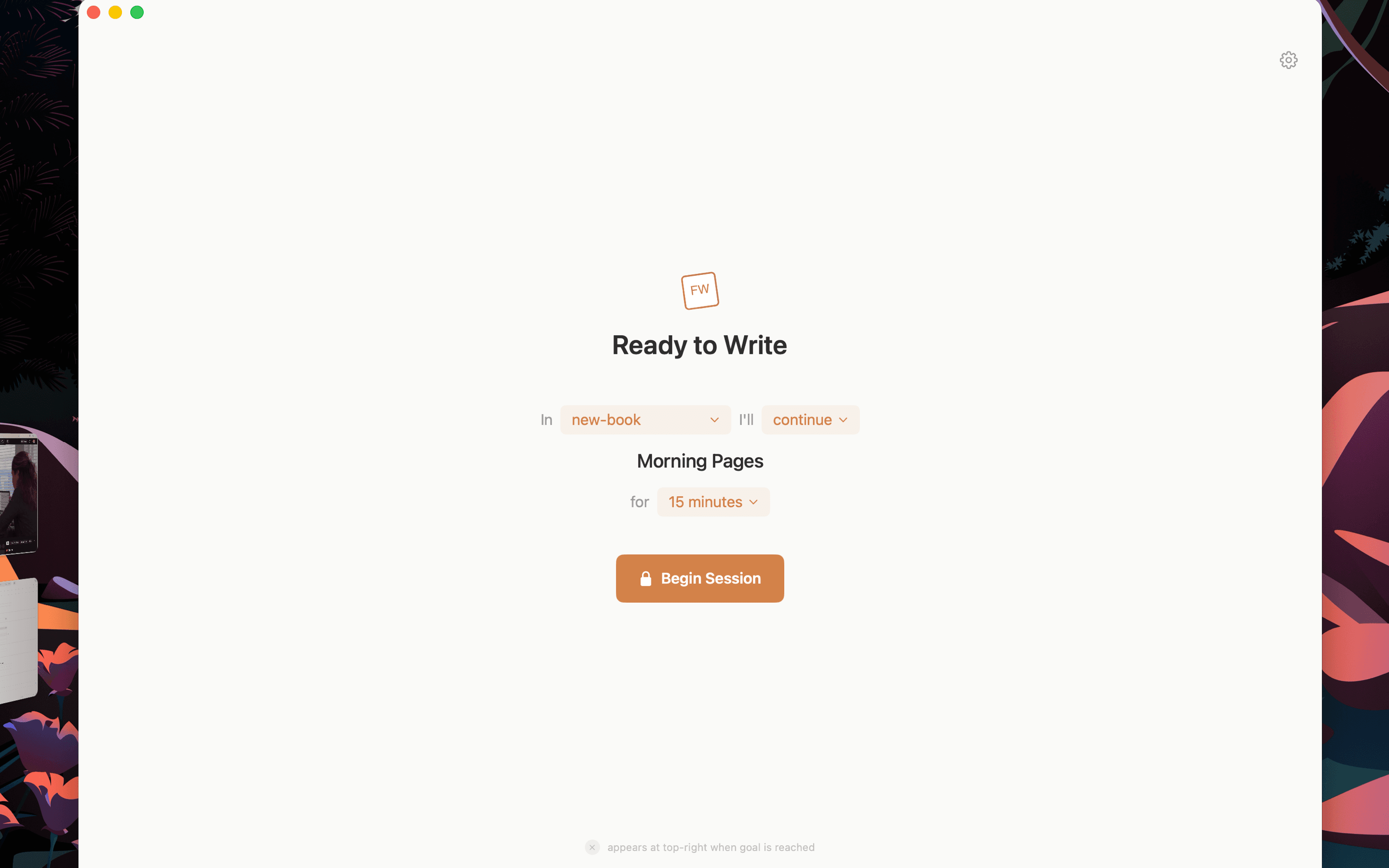 Set your commitment time and begin the session