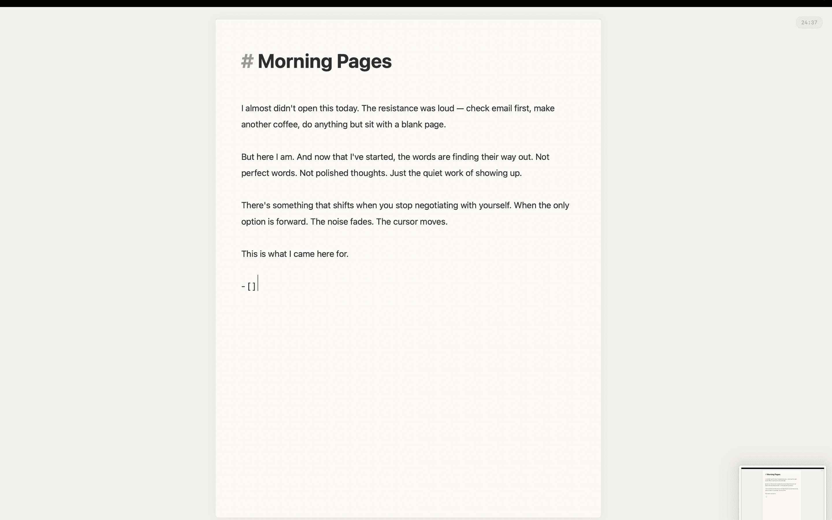 Kiosk mode - full-screen distraction-free writing